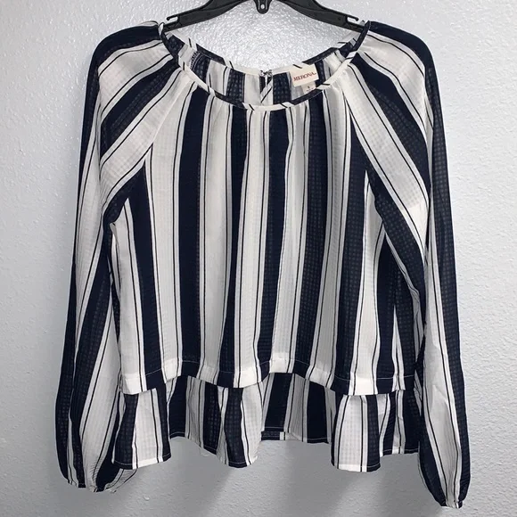 Navy Blue Striped Blouse Sz S - Picture 1 of 7